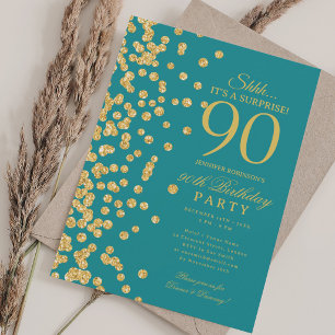 Invitación Sorpresa de purpurina dorada Cumpleaños 90 Turques