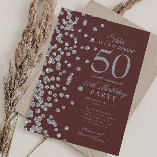 Invitación Sorpresa de purpurina plateada Cumpleaños 50