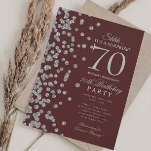 Invitación Sorpresa de Purpurina Plateada Cumpleaños 70 Burgu