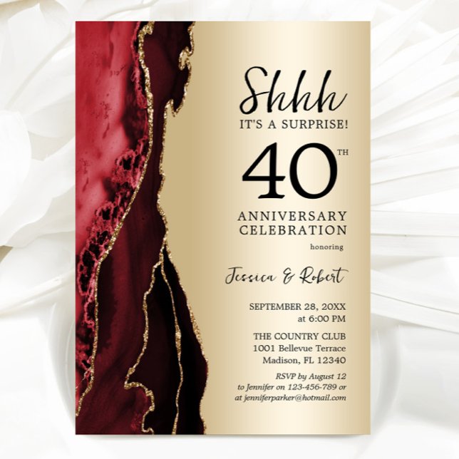 Invitación Sorpresa de rojo rubí dorado 40 aniversario (Subido por el creador)