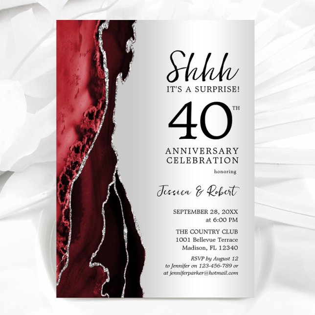 Invitación Sorpresa de Ruby Rojo Plateado 40 Aniversario (Subido por el creador)