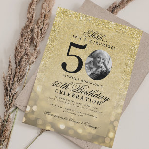 Invitación SORPRESA DE TODO ORO Cumpleaños Glam 50