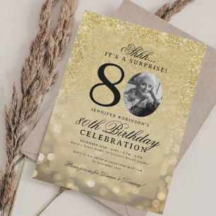 Invitación SORPRESA DE TODO ORO Cumpleaños Glam 80