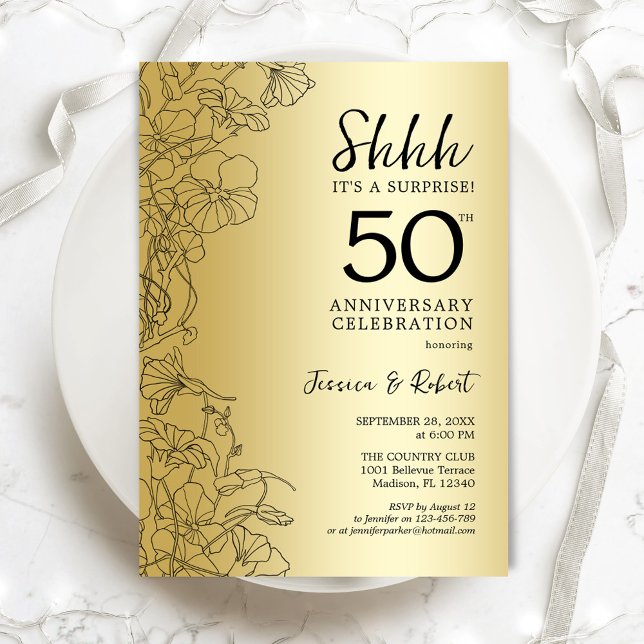 Invitación Sorpresa del 50 aniversario en oro y negro (Subido por el creador)