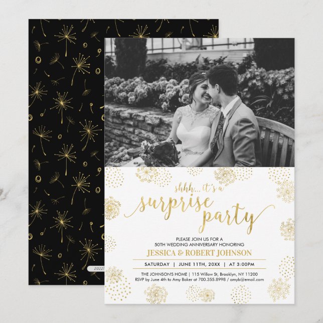Invitación Sorpresa Dorada 50 Aniversario de Boda (Anverso / Reverso)