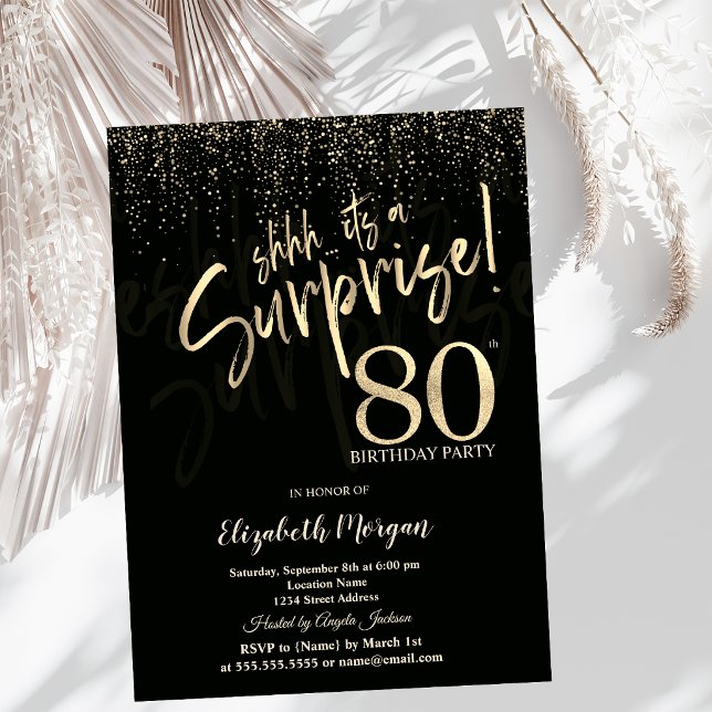 Invitación Sorpresa dorada festiva Cumpleaños 80 (Subido por el creador)
