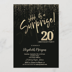 Invitación Sorpresa dorada festiva para una fiesta de cumplea