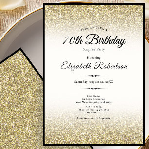 Invitación Sorpresa elegante con brillo dorado para 70 cumple