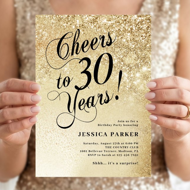 Invitación Sorpresa elegante de cumpleaños 30 de oro (Subido por el creador)