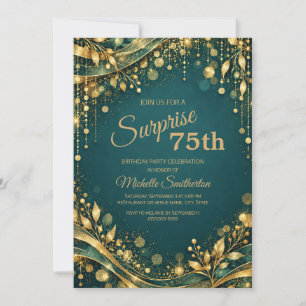 Invitación Sorpresa elegante de cumpleaños 75 con brillo dora