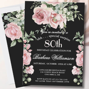 Invitación SORPRESA Elegantes Rosas Pintadas Cumpleaños 80 Fi