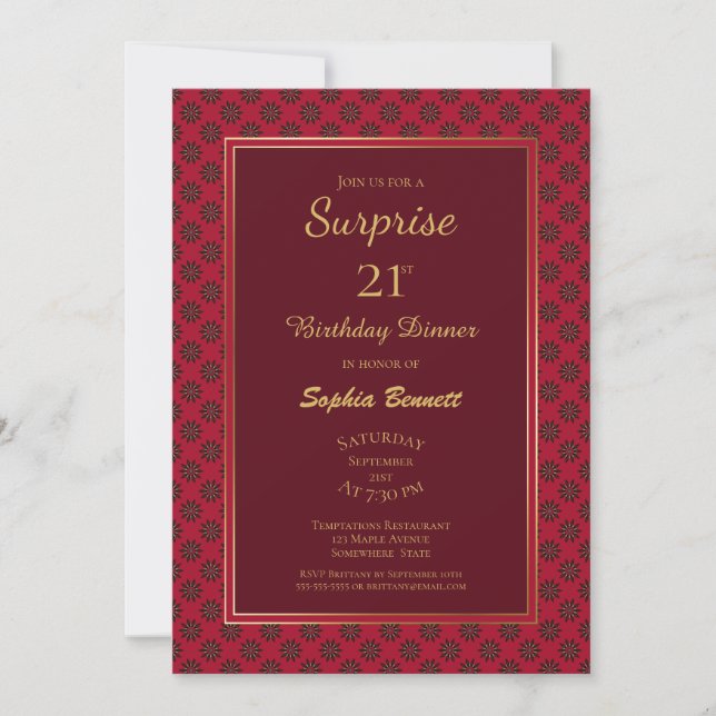 Invitación Sorpresa en la frontera roja decorativa (Anverso)