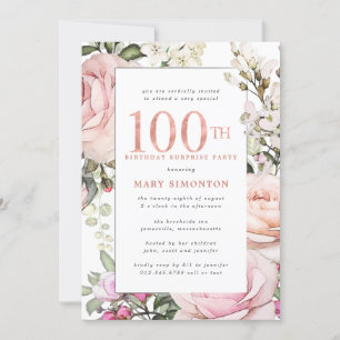 Invitación SORPRESA FIESTA 100 cumpleaños Rubor Floral rosa