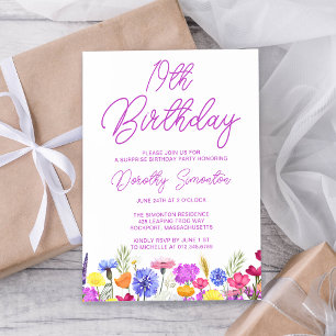 Invitación SORPRESA FIESTA 19 cumpleaños Flor violeta púrpura