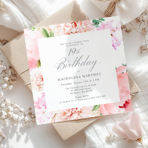 Invitación SORPRESA FIESTA 19 cumpleaños Plaza de flores rosa