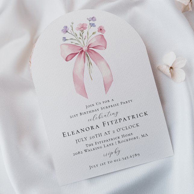 Invitación SORPRESA FIESTA 21 cumpleaños arco de flores silve (Subido por el creador)