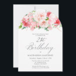Invitación SORPRESA FIESTA 21 cumpleaños elegante Peonia rosa<br><div class="desc">Una bella y femenina invitación a la fiesta sorpresa para celebrar un cumpleaños de estilo elegante. Este diseño floral tiene un borde superior de flores y vegetación de peones rosados encantadores. Esta invitación está disponible como invitación impresa o descarga digital.</div>