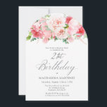 Invitación SORPRESA FIESTA 21 cumpleaños elegante Peonia rosa<br><div class="desc">Una bella y femenina invitación a la fiesta sorpresa para celebrar un cumpleaños de estilo elegante. Este diseño floral tiene un borde superior de flores y vegetación de peones rosados encantadores. Esta invitación está disponible como invitación impresa o descarga digital.</div>