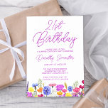 Invitación SORPRESA FIESTA 21 cumpleaños Flor violeta púrpura<br><div class="desc">Un borde de flores silvestres de bonito decora el fondo de esta invitación sorpresa para adultos de 21 años. Las flores moradas, azules, amarillas y naranjas crean un diseño colorido y feliz para celebrar este cumpleaños histórico. La caligrafía púrpura moderna y sencilla aporta un toque de moda para mantenerla fresca....</div>