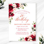 Invitación SORPRESA FIESTA 21 cumpleaños Floral rosa rojo<br><div class="desc">Las rosas rojas y las peonías rosadas onduladas están enclavadas en hojas de color verde oscuro en esta invitación de cumpleaños. La caligrafía clásica le permite a sus invitados saber que es un cumpleaños hito y quién es la celebración de cumpleaños. Este elemento forma parte de la colección Red Rose...</div>