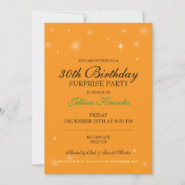 Invitación Sorpresa Fiesta 30.ª Naranja Citrine Orbs Stars