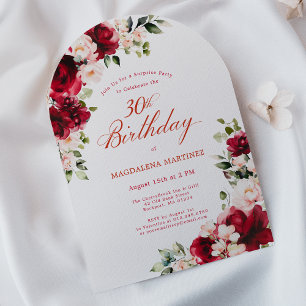 Invitación SORPRESA FIESTA 30 cumpleaños arco floral rosado r