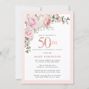 Invitación SORPRESA FIESTA 50 cumpleaños Floral rosa