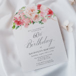 Invitación SORPRESA FIESTA 60 cumpleaños elegante Peony rosa<br><div class="desc">Una bella y femenina invitación a la fiesta sorpresa para celebrar un cumpleaños de estilo elegante. Este diseño floral tiene un borde superior de flores y vegetación de peones rosados encantadores. Esta invitación está disponible como invitación impresa o descarga digital.</div>
