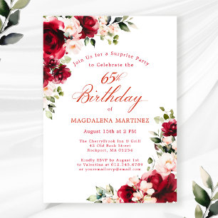 Invitación SORPRESA FIESTA 65º cumpleaños Floral rosa rojo
