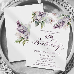 Invitación SORPRESA FIESTA 65º cumpleaños Morado Lilac Floral