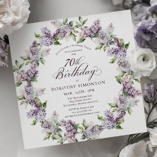 Invitación SORPRESA FIESTA 70 cumpleaños Morado Lilac Floral