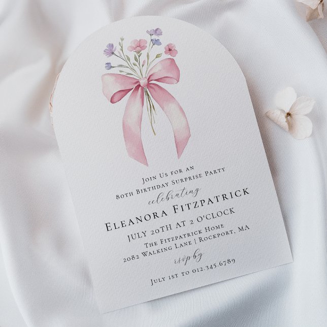 Invitación SORPRESA FIESTA 80 cumpleaños arco de flores silve (Subido por el creador)