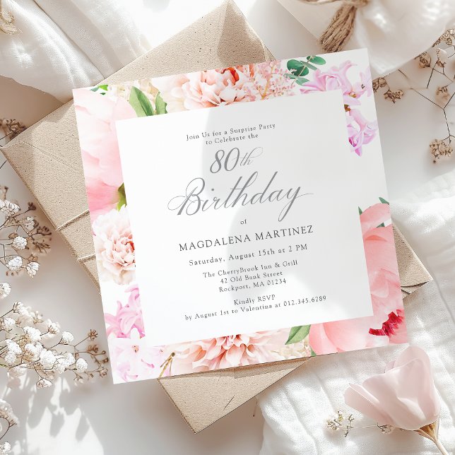 Invitación SORPRESA FIESTA 80 cumpleaños Plaza Floral Rosa (Subido por el creador)