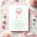 Invitación SORPRESA FIESTA 80th Birthday Bow Wildflower<br><div class="desc">Una coqueta de color rosa femenino está decorada con flores silvestres rosadas y violetas.</div>