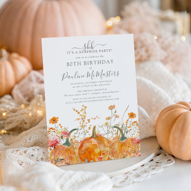 Invitación SORPRESA FIESTA 80th Birthday Pumpkin Wildflower (Subido por el creador)