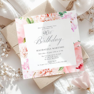 Invitación SORPRESA FIESTA 90 cumpleaños Plaza de flores rosa