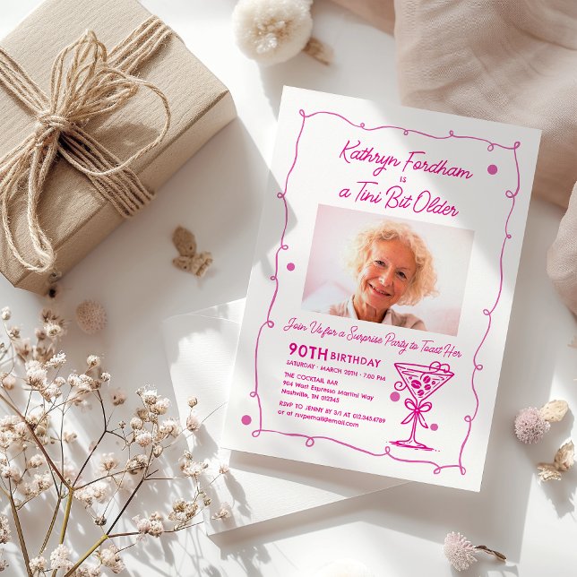 Invitación SORPRESA FIESTA 90th Birthday Photo Martini (Subido por el creador)