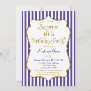 Invitación Sorpresa Fiesta Cumpleaños Purple Gold Elegante