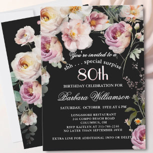 Invitación Sorpresa Fiesta de cumpleaños 80 elegante floral