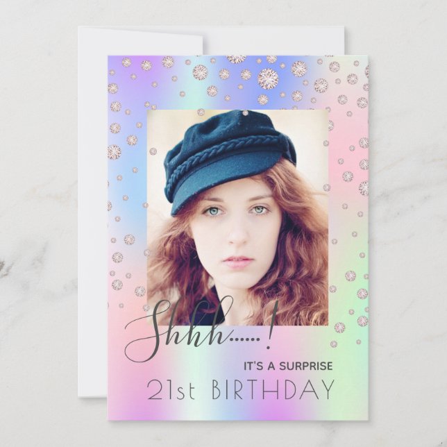 Invitación Sorpresa fiesta de cumpleaños foto de diamantes pú (Anverso)