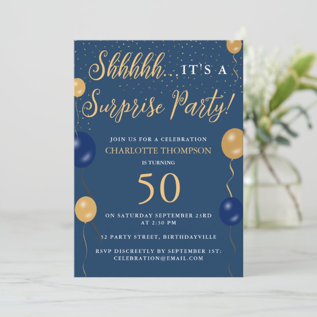 Invitación Sorpresa Fiesta de Cumpleaños Globos Azules y Dora (Anverso de pie)