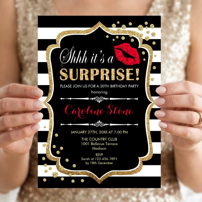 Invitación Sorpresa Fiesta de Cumpleaños - Negro Rojo Dorado (Subido por el creador)
