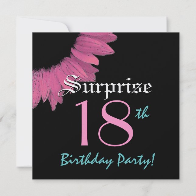 Invitación SORPRESA Fiesta de cumpleaños número 18 Girasol ro (Anverso)