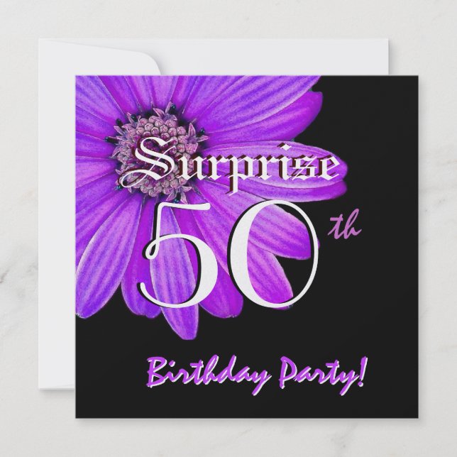 Invitación SORPRESA Fiesta de cumpleaños número 50 Purple Dai (Anverso)