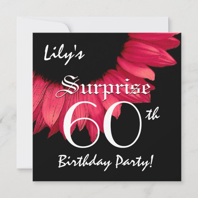 Invitación SORPRESA Fiesta de cumpleaños número 60 Flor roja  (Anverso)