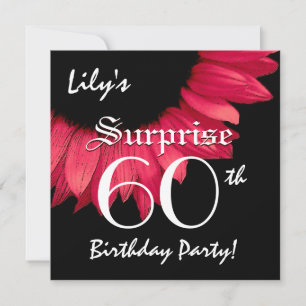Invitación SORPRESA Fiesta de cumpleaños número 60 Flor roja