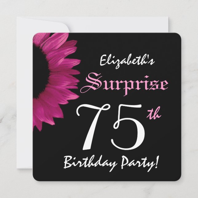 Invitación SORPRESA Fiesta de cumpleaños número 75 Girasol A1 (Anverso)