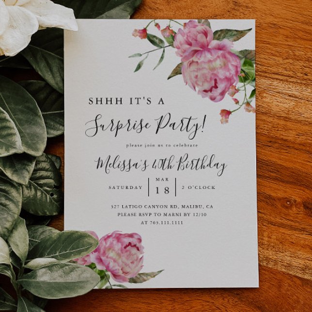 Invitación Sorpresa fiesta de cumpleaños Pink Floral (Subido por el creador)