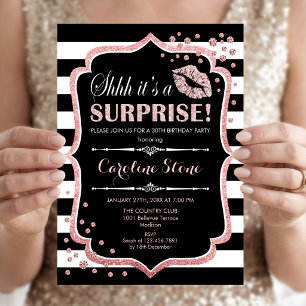 Invitación Sorpresa Fiesta de Cumpleaños - Rosa Negra Dorada
