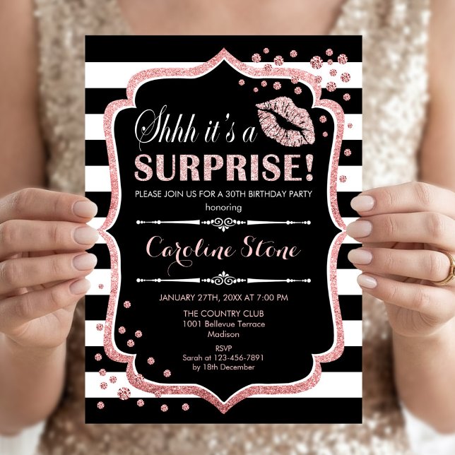 Invitación Sorpresa Fiesta de Cumpleaños - Rosa Negra Dorada (Subido por el creador)